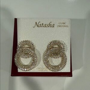 Natasha Couture Gold and Silver Cubic Zirconia Earrings